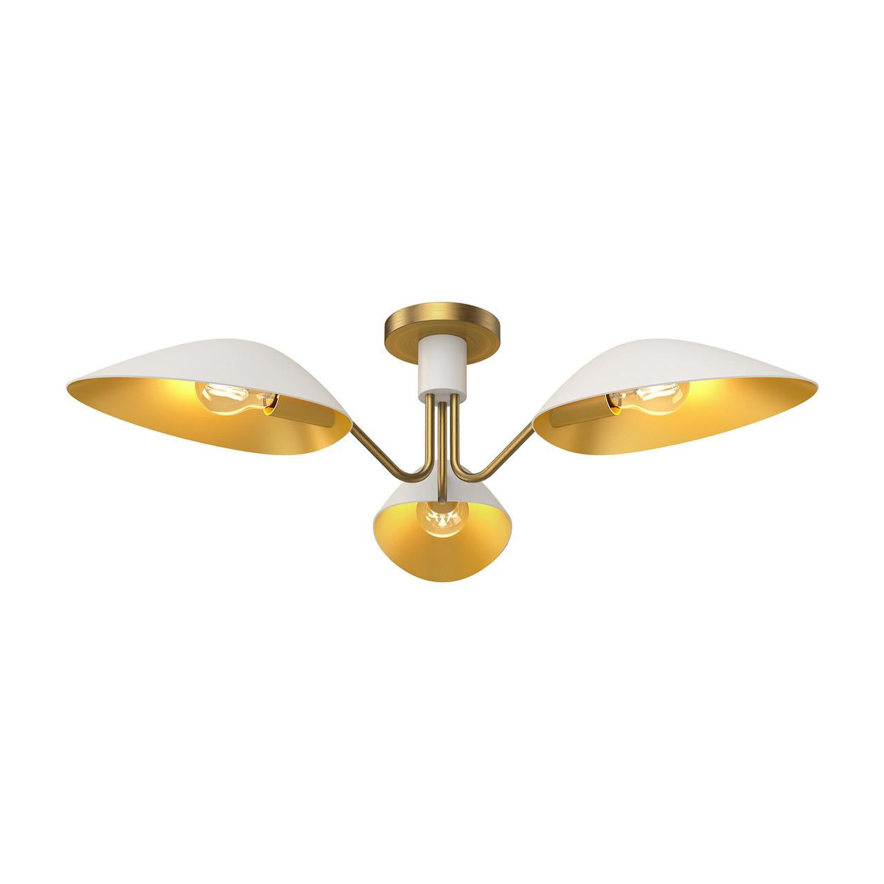 Alora Lighting Oscar Semi-Flush Mount, 3-Light, White, Aged Gold, 31.75"D