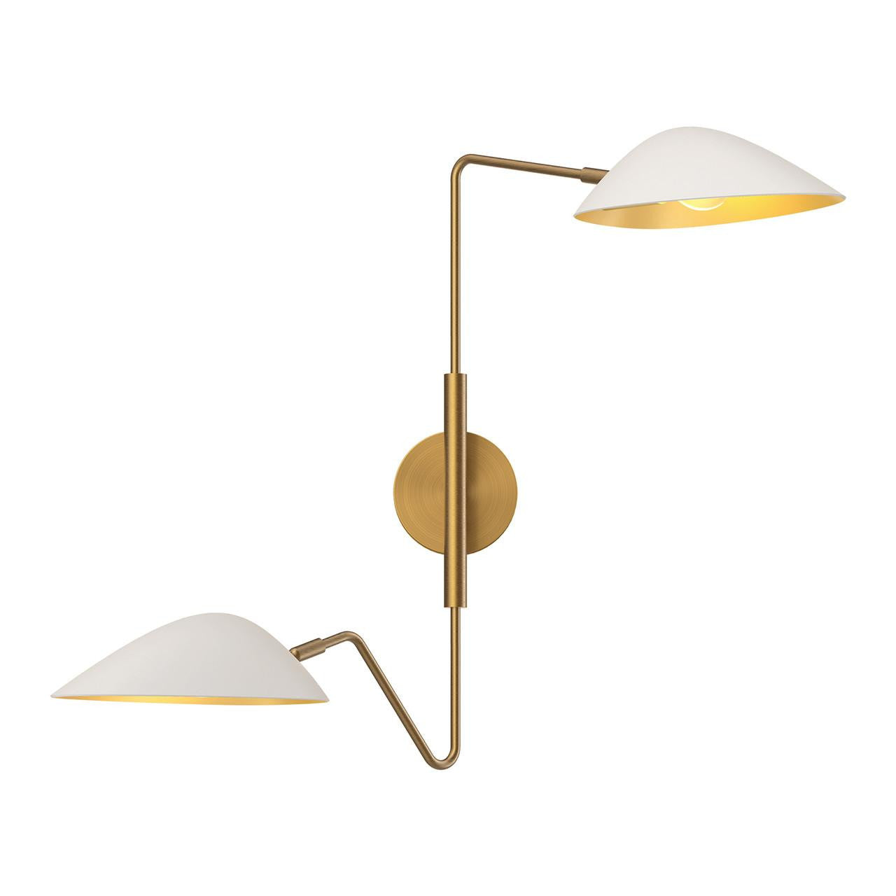 Alora Lighting Oscar Wall/Vanity Light, 2-Light, White, Aged Gold, 23.5"H