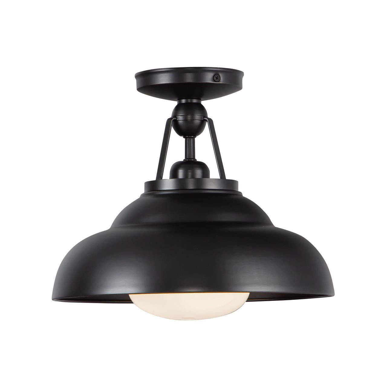 Alora Lighting Palmetto Semi-Flush Mount, 1-Light, Urban Bronze, Glossy Opal, 12"D