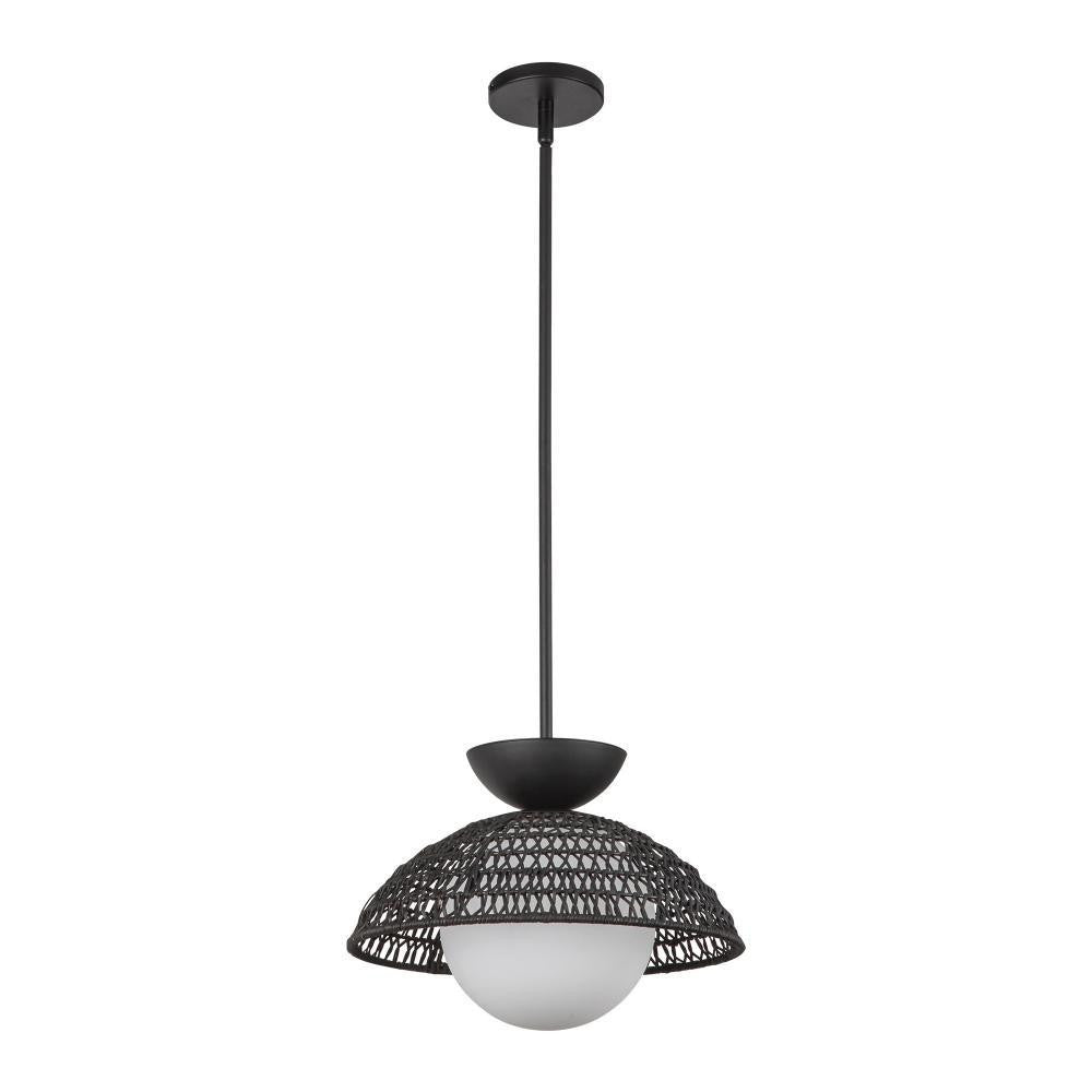 Alora Lighting Perth 14-in Matte Black/Opal Glass 1 Light Pendant