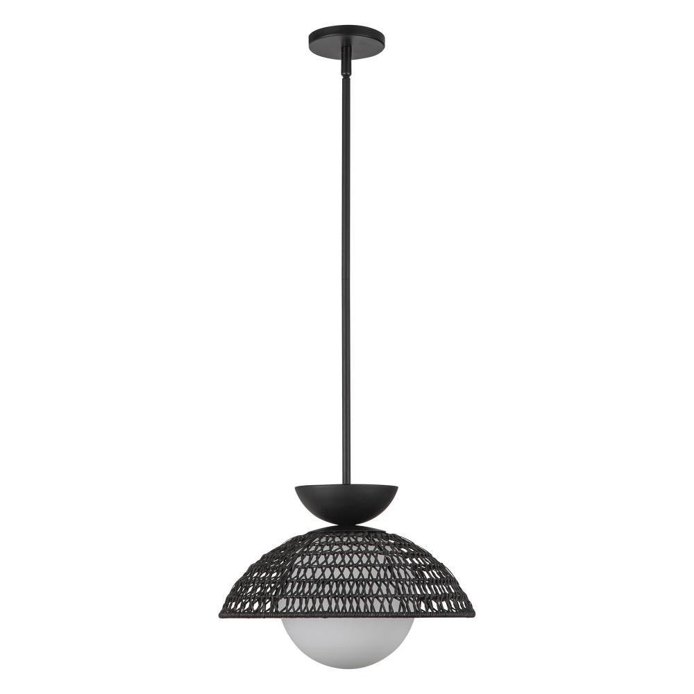 Alora Lighting Perth 14-in Matte Black/Opal Glass 1 Light Pendant