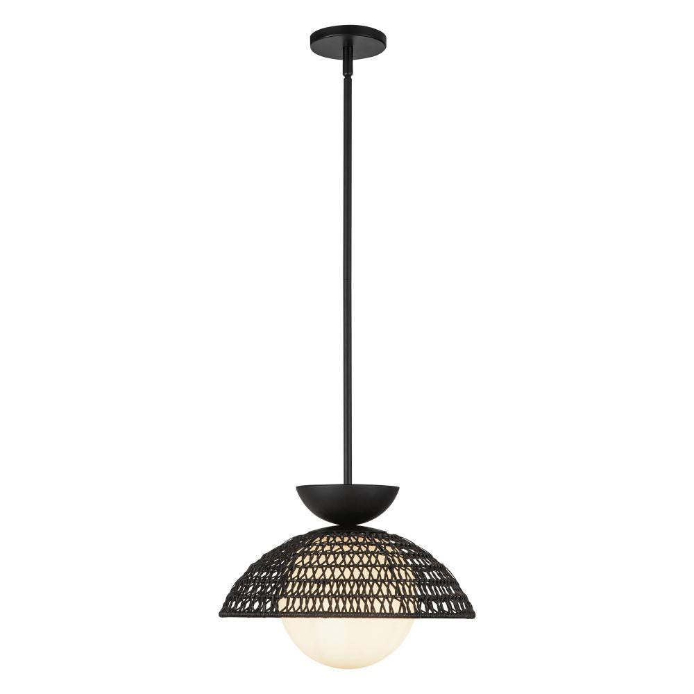 Alora Lighting Perth 14-in Matte Black/Opal Glass 1 Light Pendant
