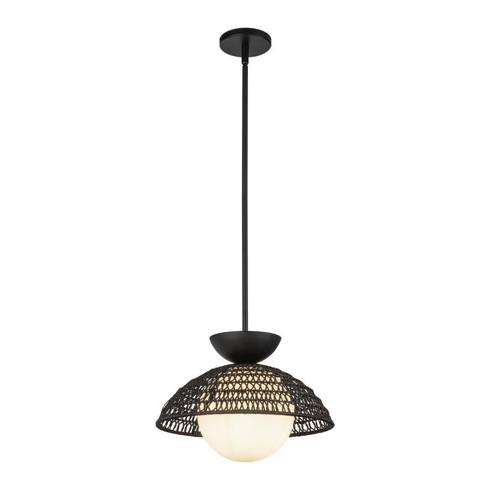 Alora Lighting Perth 14-in Matte Black/Opal Glass 1 Light Pendant
