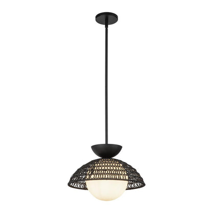 Alora Lighting Perth 14-in Matte Black/Opal Glass 1 Light Pendant