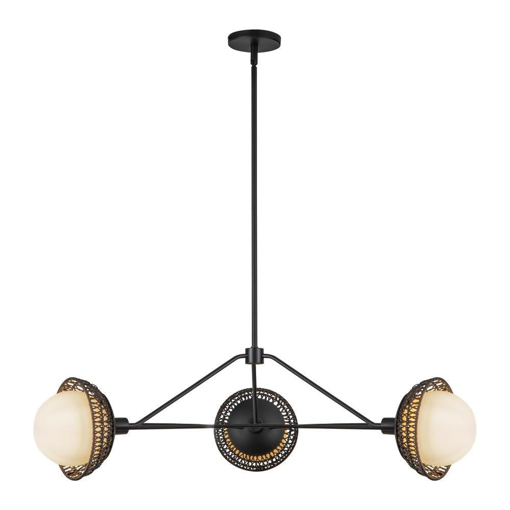 Alora Lighting Perth 40-in Matte Black/Opal Glass 3 Lights Chandelier