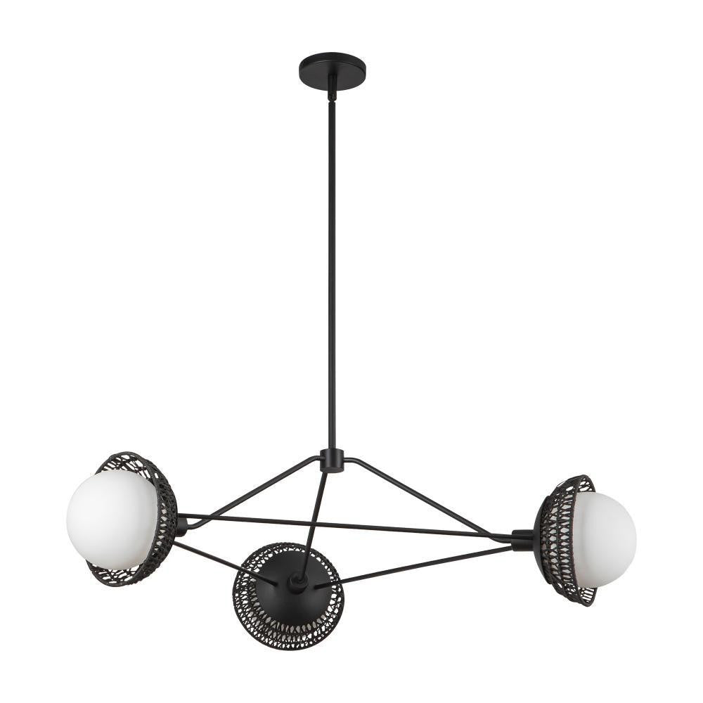 Alora Lighting Perth 40-in Matte Black/Opal Glass 3 Lights Chandelier