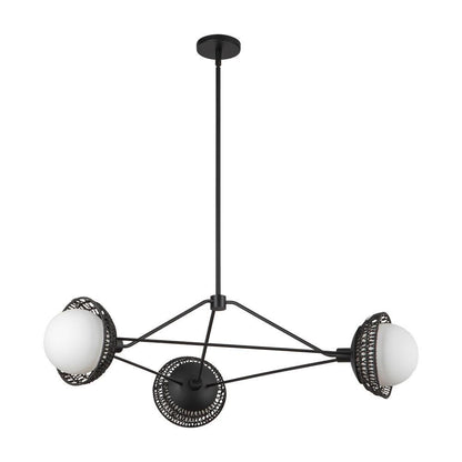 Alora Lighting Perth 40-in Matte Black/Opal Glass 3 Lights Chandelier