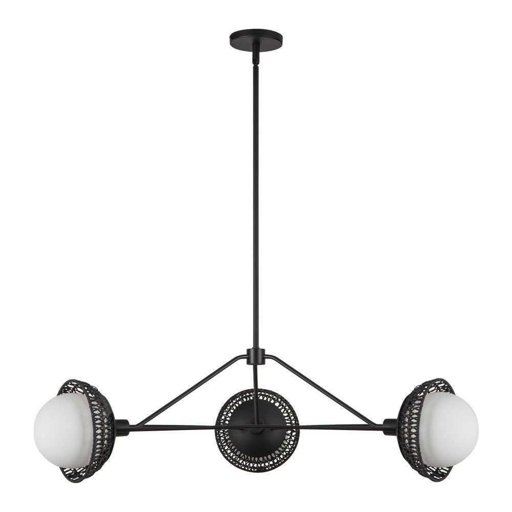 Alora Lighting Perth 40-in Matte Black/Opal Glass 3 Lights Chandelier