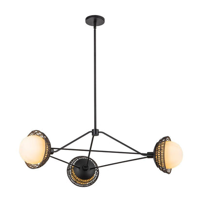 Alora Lighting Perth 40-in Matte Black/Opal Glass 3 Lights Chandelier