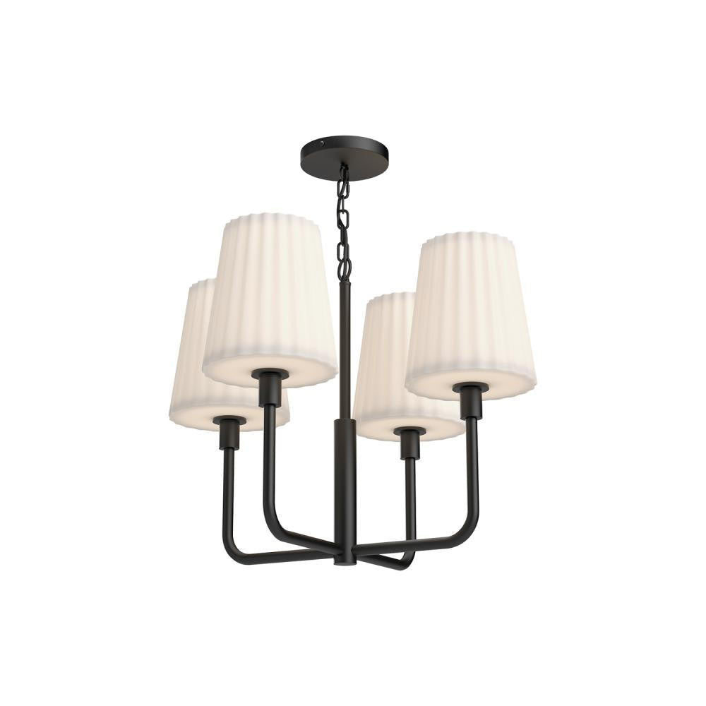 Alora Lighting Plisse Chandelier, 4-Light, Matte Black, Opal Matte Glass, 22.5"D (CH628423MBOP 706TVK2)