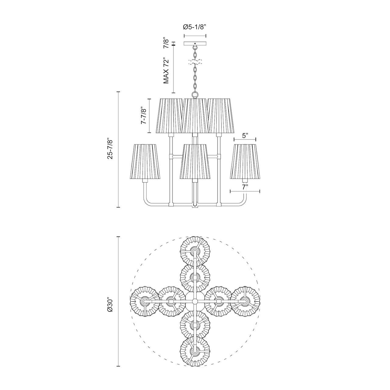 Alora Lighting Plisse Chandelier, 8-Light, Aged Gold, 30"D