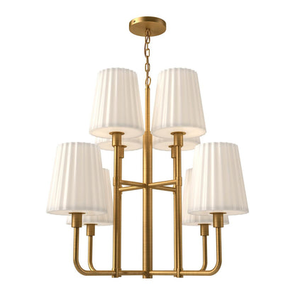 Alora Lighting Plisse Chandelier, 8-Light, Aged Gold, Opal Matte Glass, 30"D