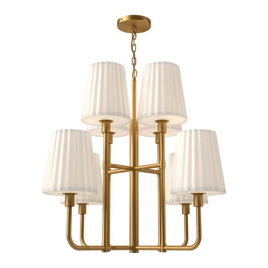 Alora Lighting Plisse Chandelier, 8-Light, Aged Gold, Opal Matte Glass, 30"D