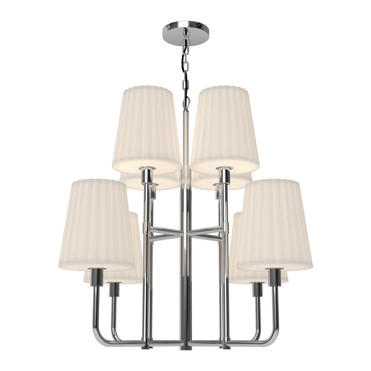 Alora Lighting Plisse Chandelier, 8-Light, Chrome, Opal Matte Glass, 30"D