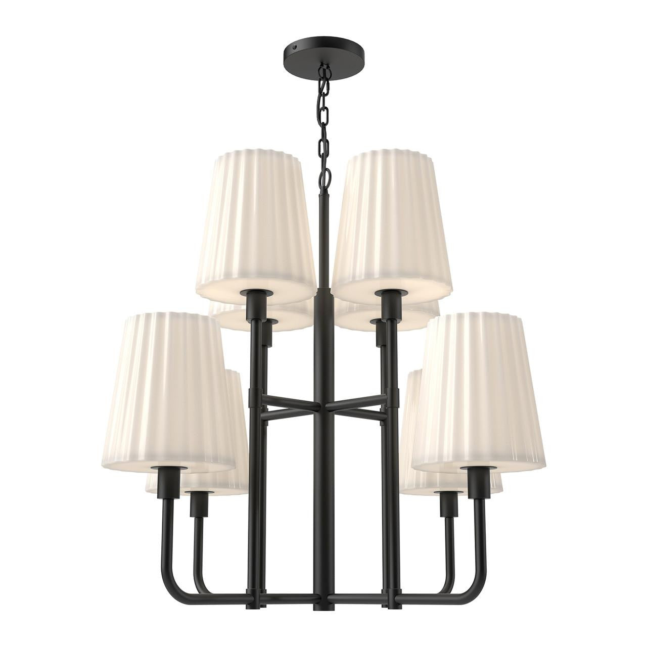 Alora Lighting Plisse Chandelier, 8-Light, Matte Black, Opal Matte Glass, 30"D