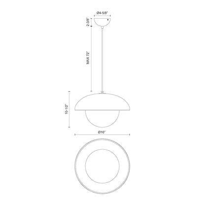 Alora Lighting Rubio Pendant, 1-Light, Matte Black, Opal Matte Glass, 16"D