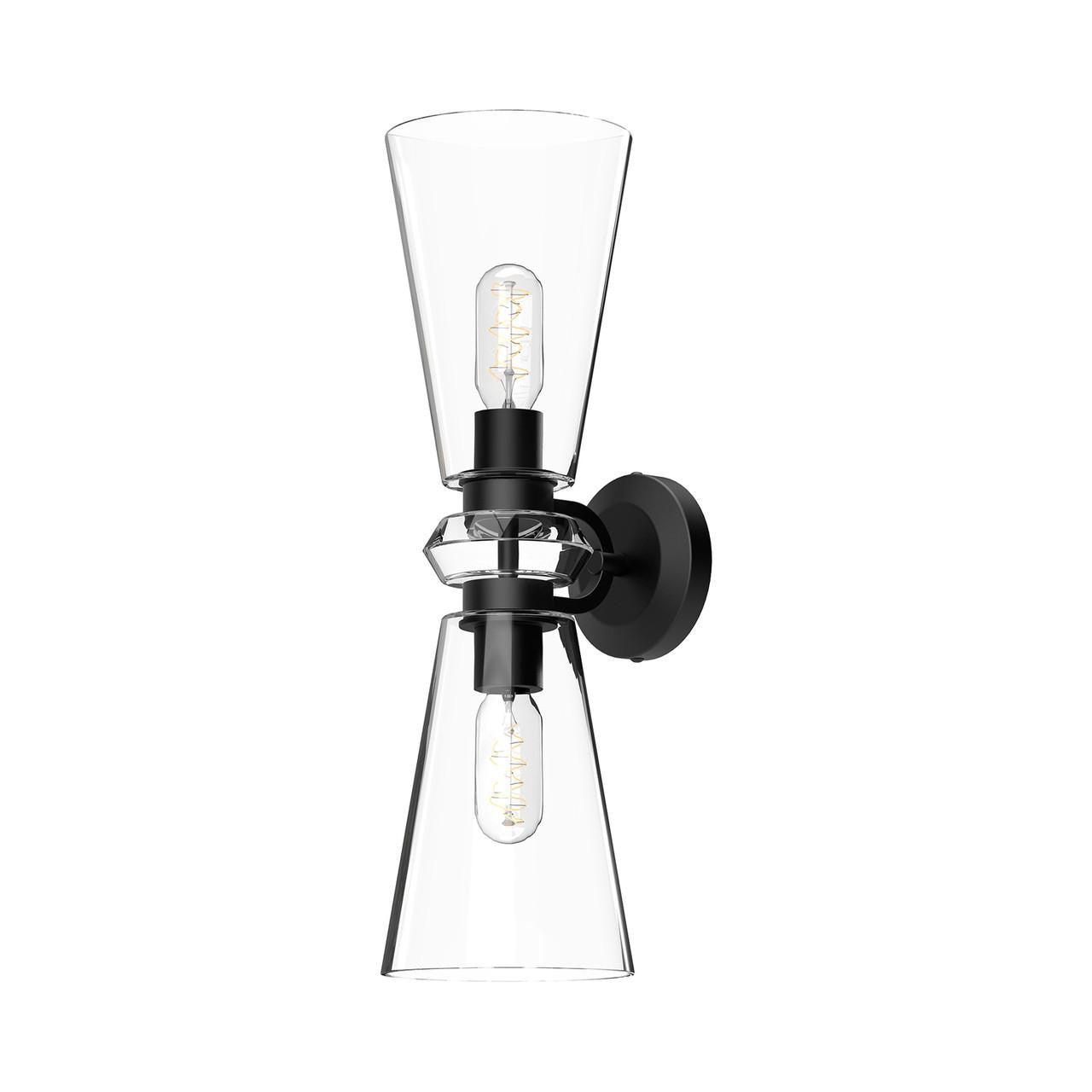 Alora Lighting Salem Wall Sconce, 2-Light, Matte Black, Clear Glass, 20.25"H