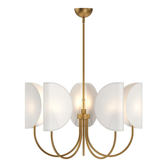 Alora Lighting Seno 5 Light Chandelier Aged Gold, White Cotton Fabric