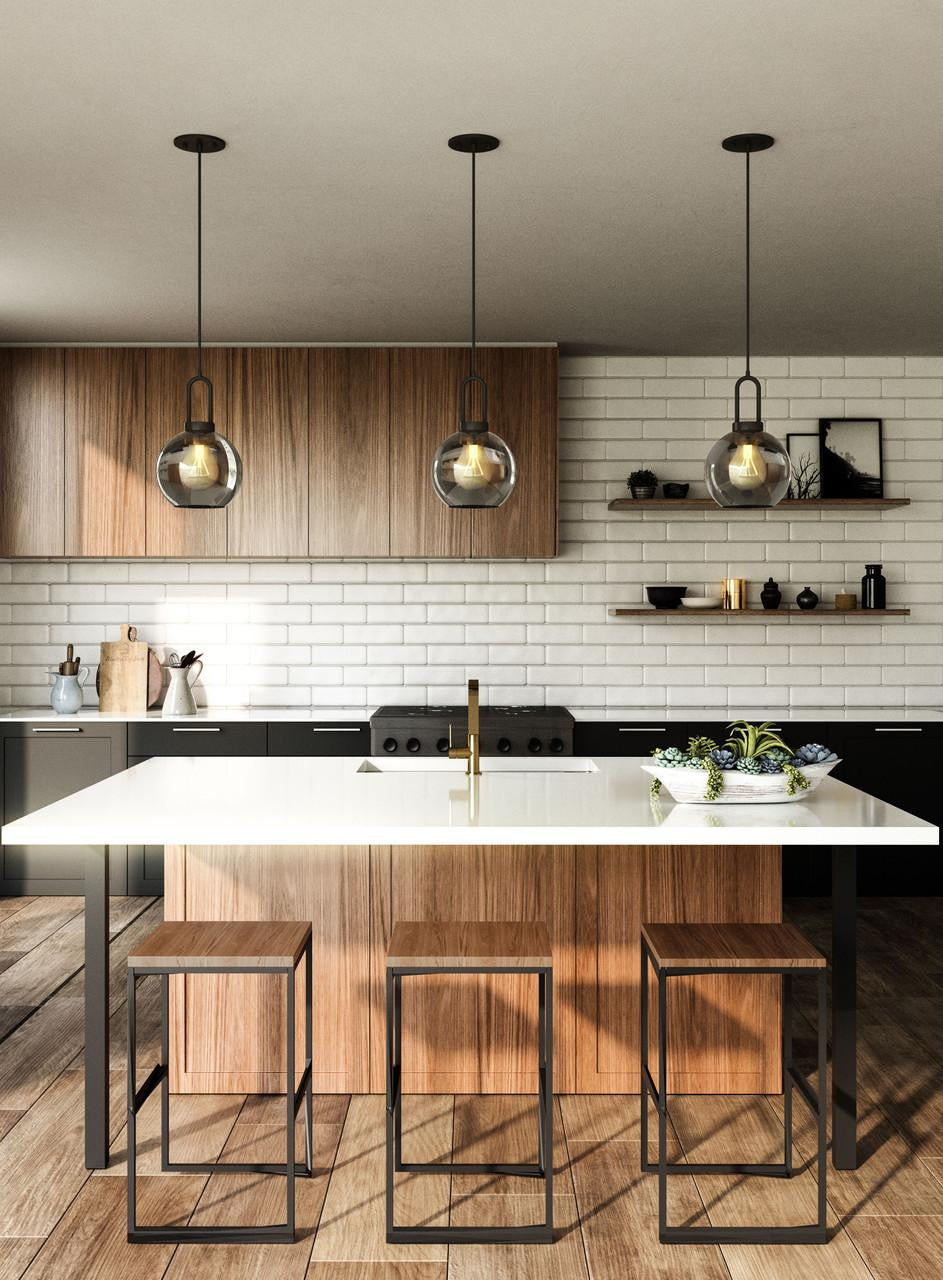 Alora Lighting Soji Pendant, 1-Light, Matte Black, Smoked Solid Glass, 14.38"H