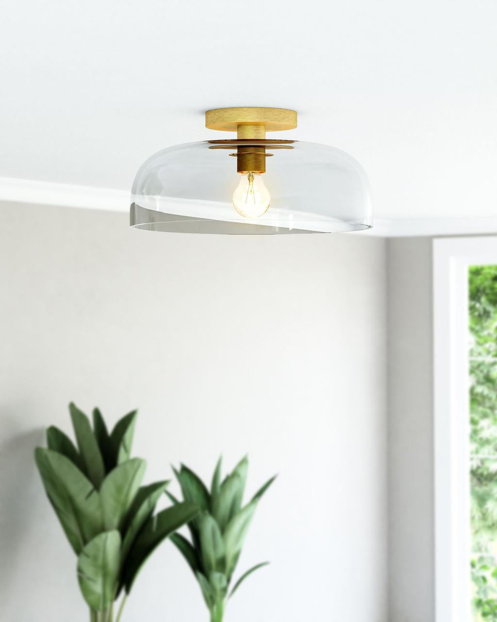 Alora Lighting Sylvia 12-in Brushed Gold/Clear Glass 1 Light Semi-Flush