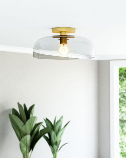 Alora Lighting Sylvia 12-in Brushed Gold/Clear Glass 1 Light Semi-Flush