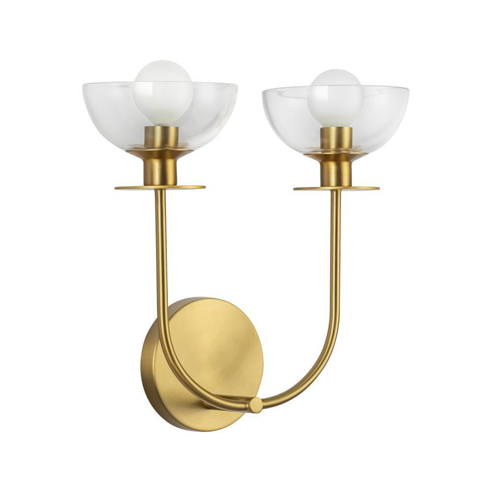 Alora Lighting Sylvia 12-in Brushed Gold/Clear Glass 2 Lights Wall Vanity
