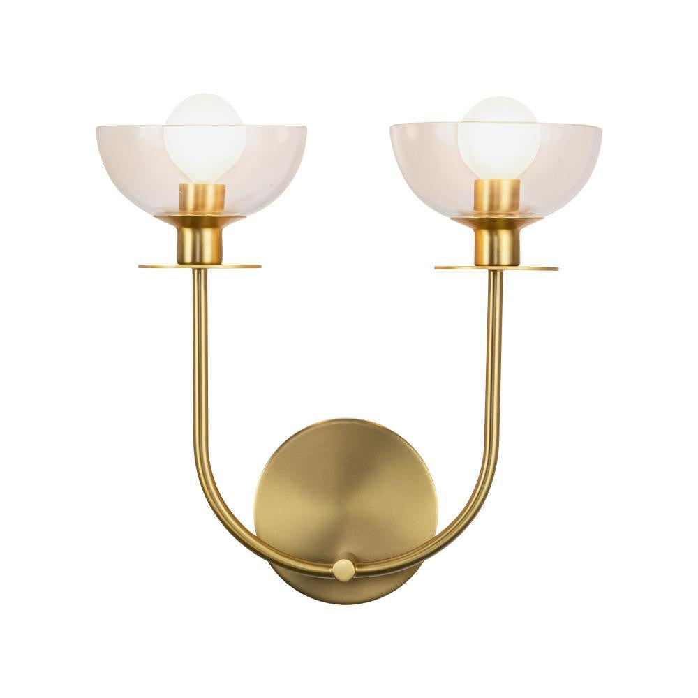Alora Lighting Sylvia 12-in Brushed Gold/Clear Glass 2 Lights Wall Vanity