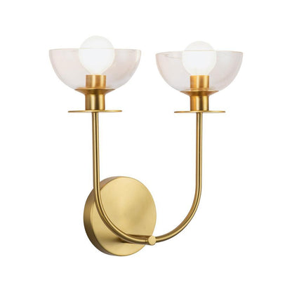 Alora Lighting Sylvia 12-in Brushed Gold/Clear Glass 2 Lights Wall Vanity