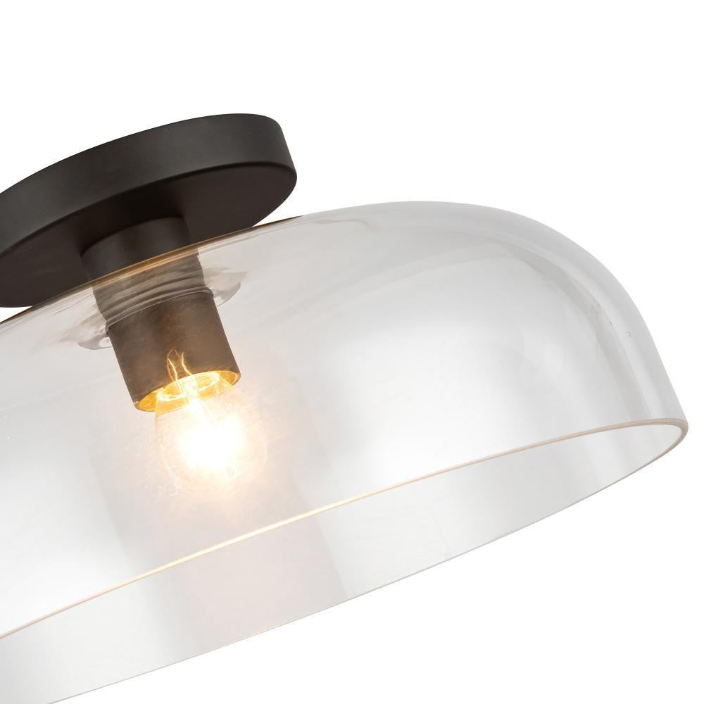 Alora Lighting Sylvia 12-in Matte Black/Clear Glass 1 Light Semi-Flush