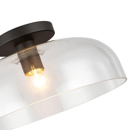Alora Lighting Sylvia 12-in Matte Black/Clear Glass 1 Light Semi-Flush