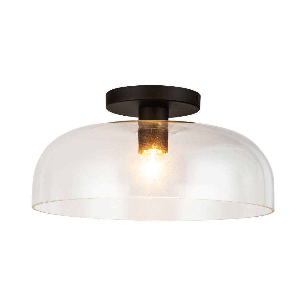 Alora Lighting Sylvia 12-in Matte Black/Clear Glass 1 Light Semi-Flush