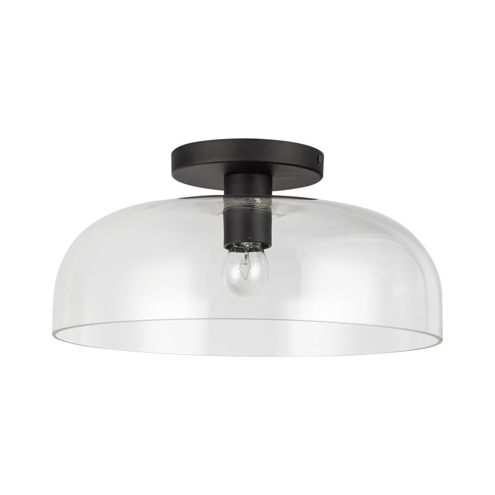 Alora Lighting Sylvia 12-in Matte Black/Clear Glass 1 Light Semi-Flush