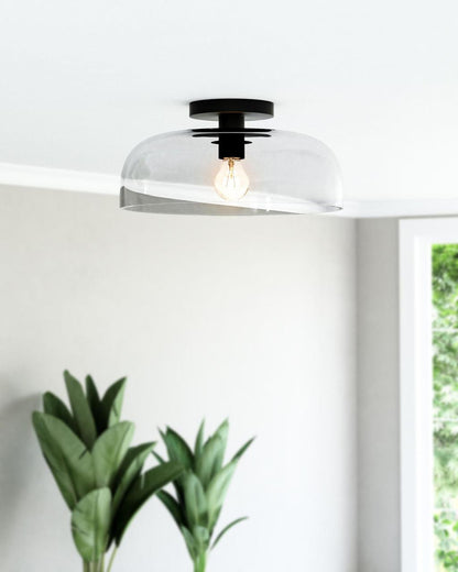 Alora Lighting Sylvia 12-in Matte Black/Clear Glass 1 Light Semi-Flush
