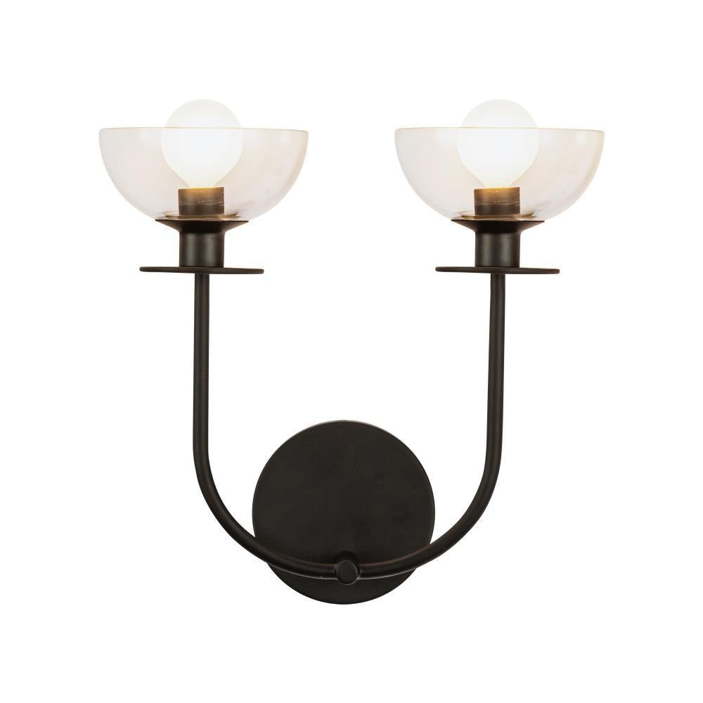 Alora Lighting Sylvia 12-in Matte Black/Clear Glass 2 Lights Wall Vanity