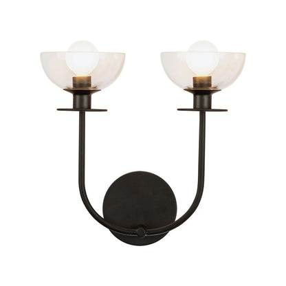 Alora Lighting Sylvia 12-in Matte Black/Clear Glass 2 Lights Wall Vanity