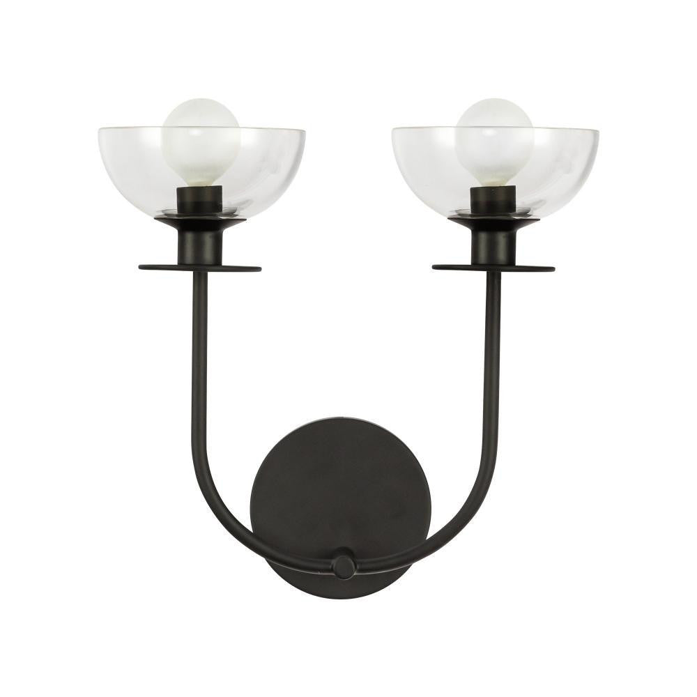 Alora Lighting Sylvia 12-in Matte Black/Clear Glass 2 Lights Wall Vanity