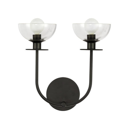 Alora Lighting Sylvia 12-in Matte Black/Clear Glass 2 Lights Wall Vanity