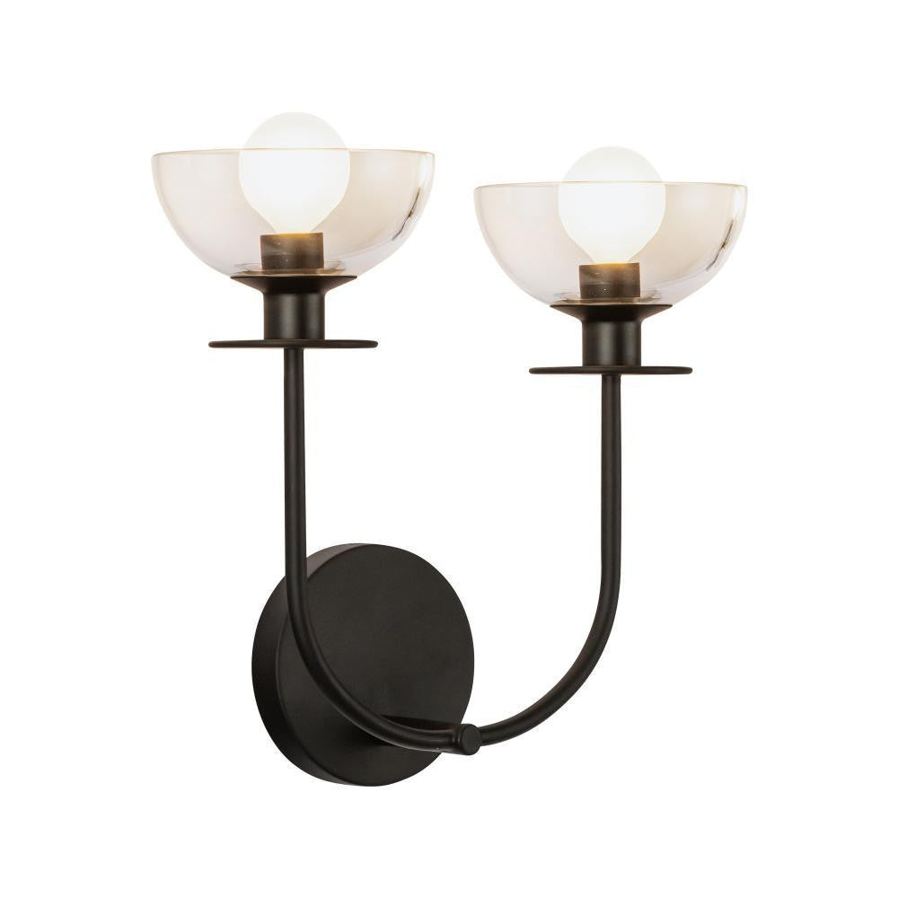 Alora Lighting Sylvia 12-in Matte Black/Clear Glass 2 Lights Wall Vanity