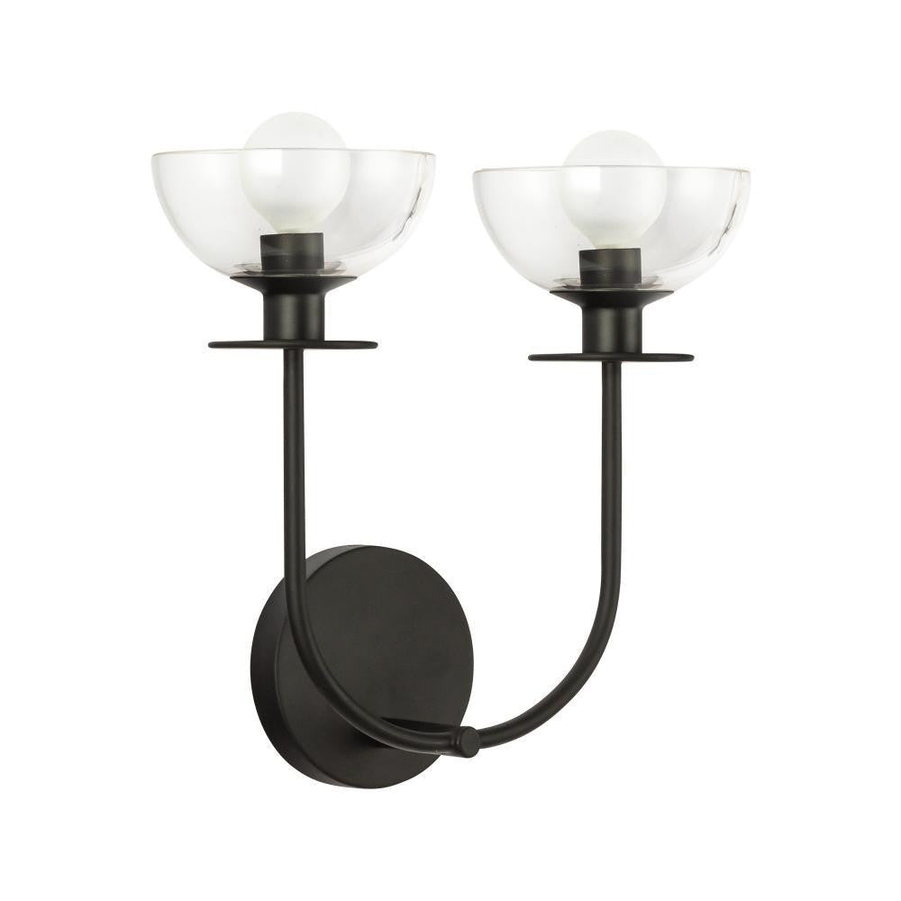 Alora Lighting Sylvia 12-in Matte Black/Clear Glass 2 Lights Wall Vanity