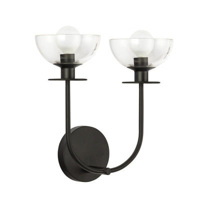 Alora Lighting Sylvia 12-in Matte Black/Clear Glass 2 Lights Wall Vanity