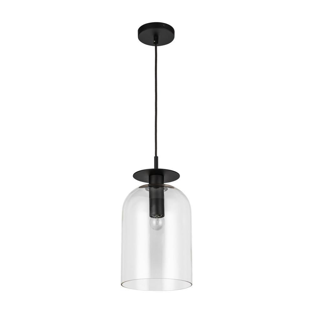 Alora Lighting Sylvia 8-in Matte Black/Clear Glass 1 Light Pendant