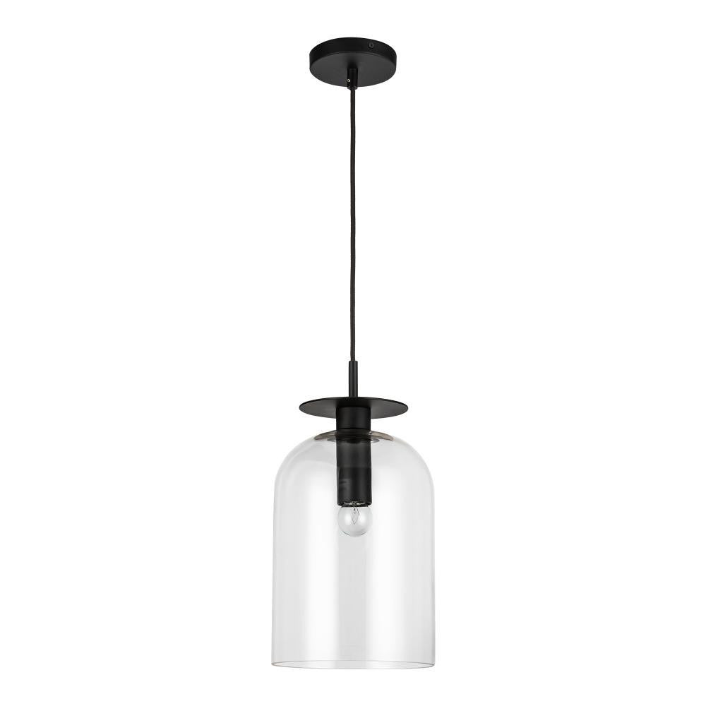 Alora Lighting Sylvia 8-in Matte Black/Clear Glass 1 Light Pendant