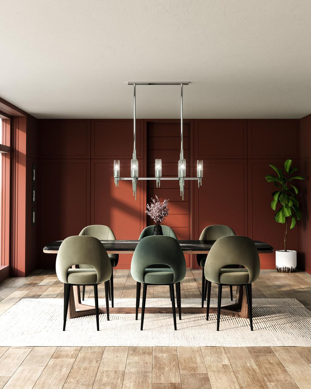 Alora Lighting Torres Linear Pendant, 6-Light, Polished Nickel, Ribbed Glass, 38.25"L