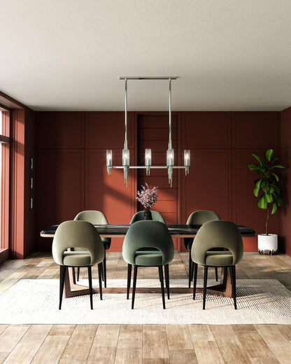 Alora Lighting Torres Linear Pendant, 6-Light, Polished Nickel, Ribbed Glass, 38.25"L