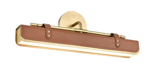 Alora Lighting Valise 20-in LED Wall/Vanity Vintage Brass, Tuxedo Leather