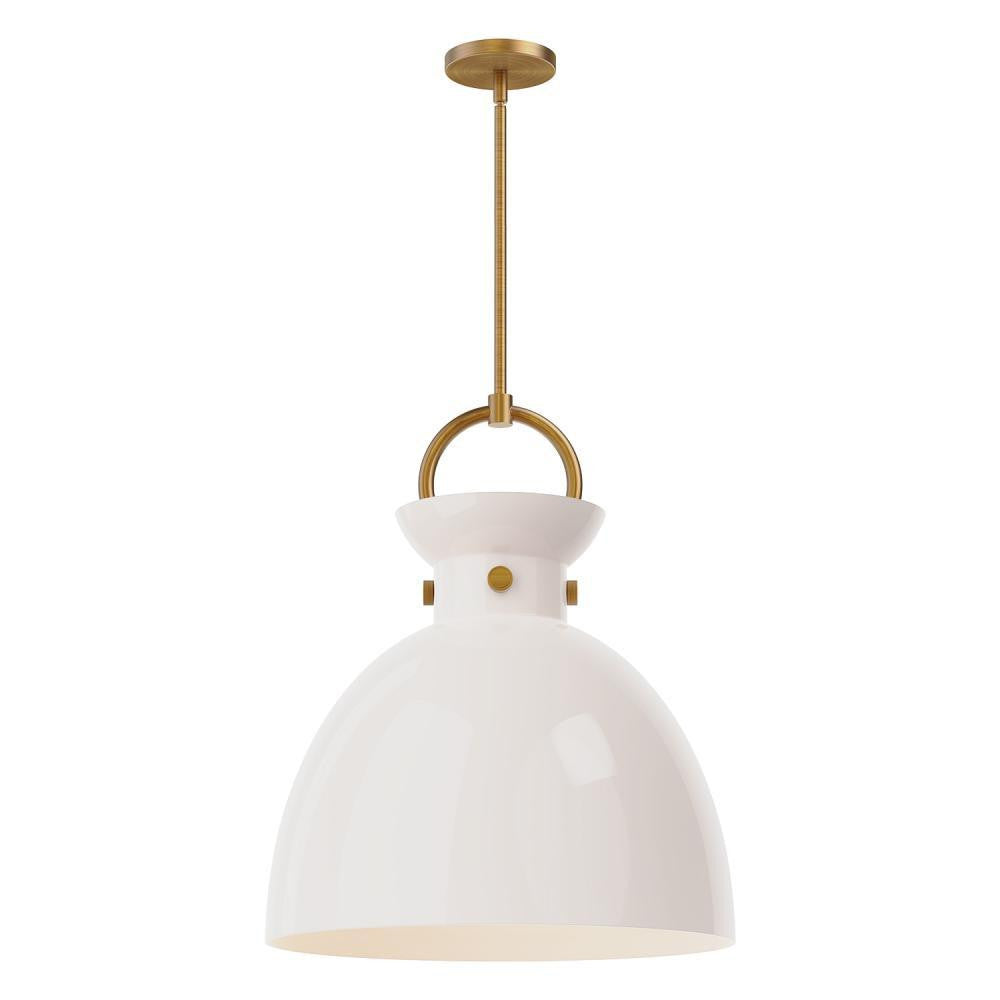 Alora Lighting Waldo 18-in Pendant Aged Gold, Glossy Opal Glass