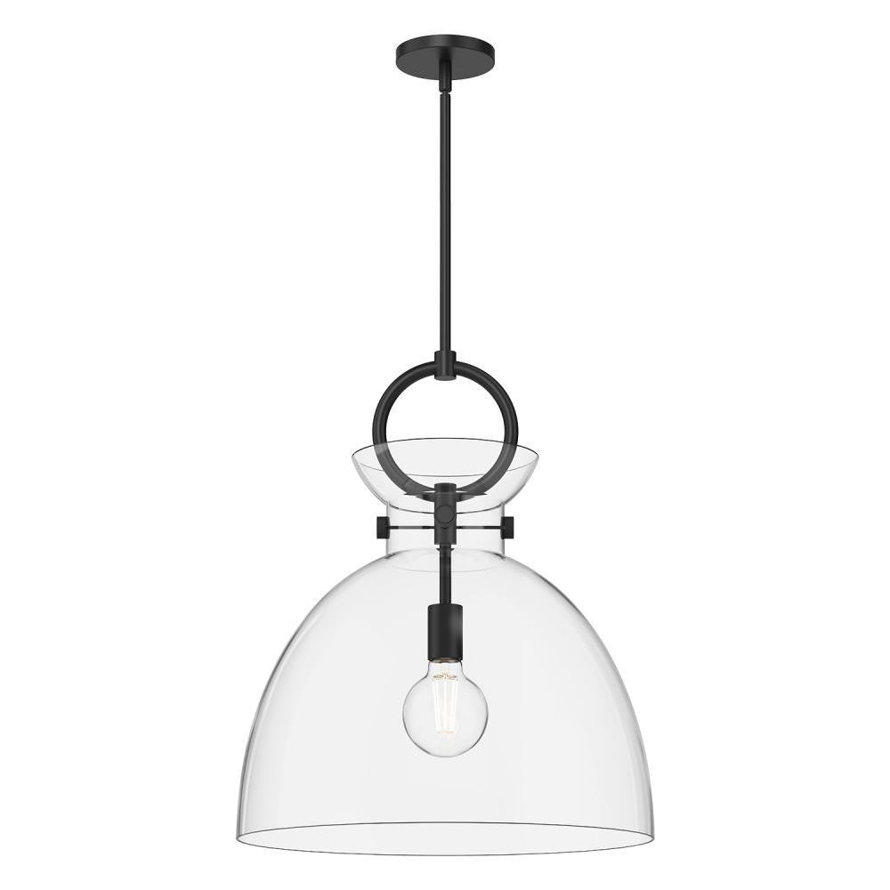 Alora Lighting Waldo 18-in Pendant Matte Black, Glossy Opal Glass