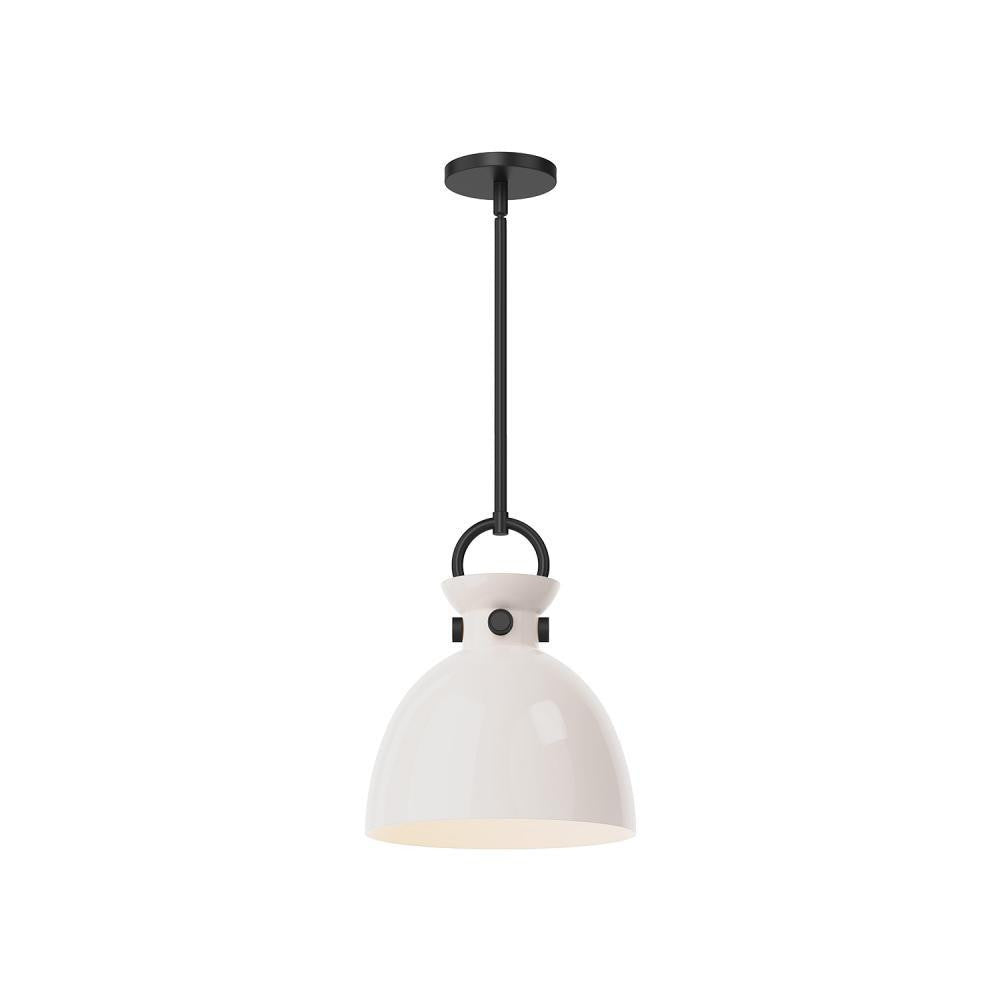 Alora Lighting Waldo 11-in Pendant Matte Black, Glossy Opal Glass