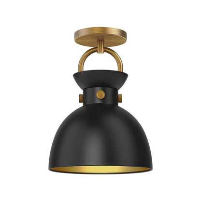 Alora Lighting Waldo Semi-Flush Mount, 1-Light, Aged Gold, Matte Black, 12"H