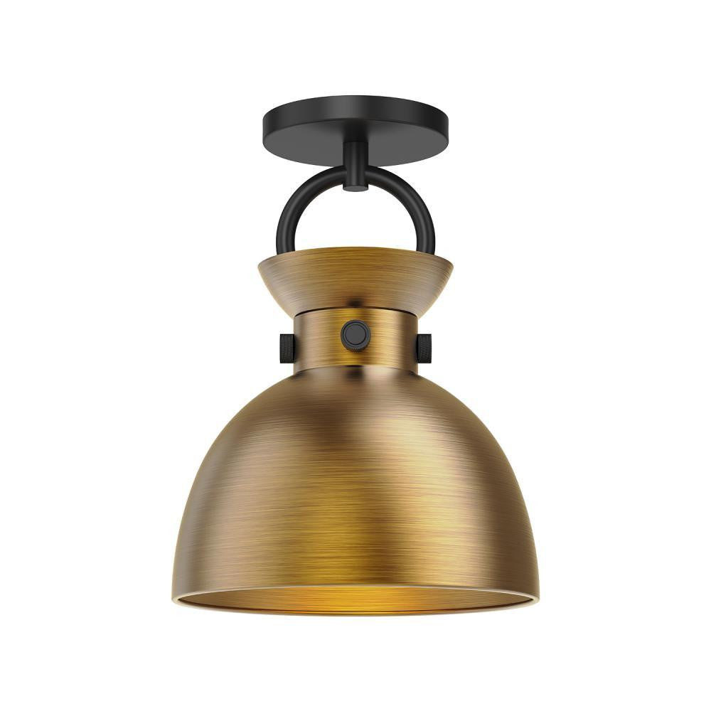 Alora Lighting Waldo Semi-Flush Mount, 1-Light, Matte Black, Aged Gold, 12"H